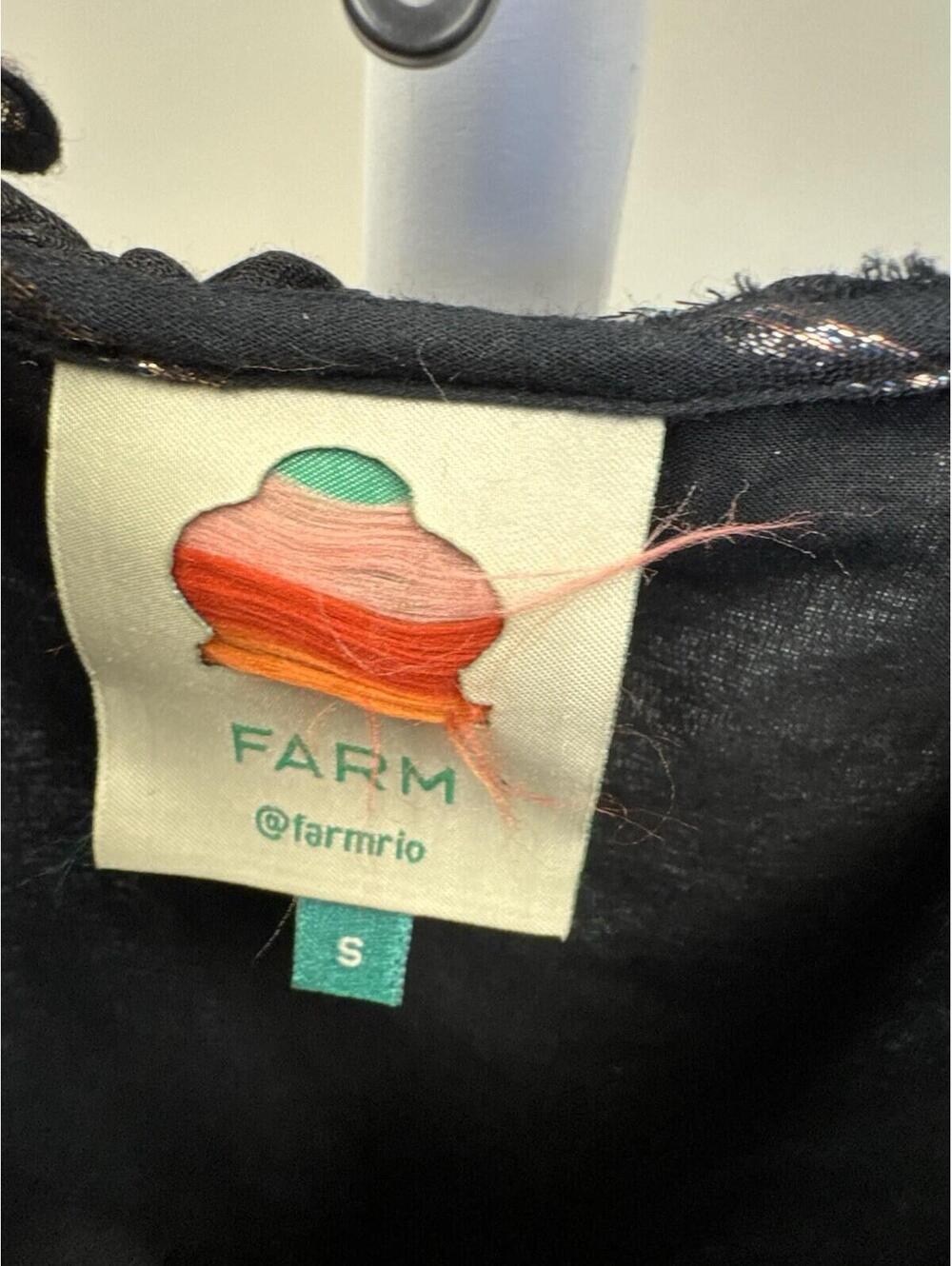 Farm Rio Top Blouse Long sleeve Stripe Ruffle Black Cotton Sz S - Picture 3 of 6